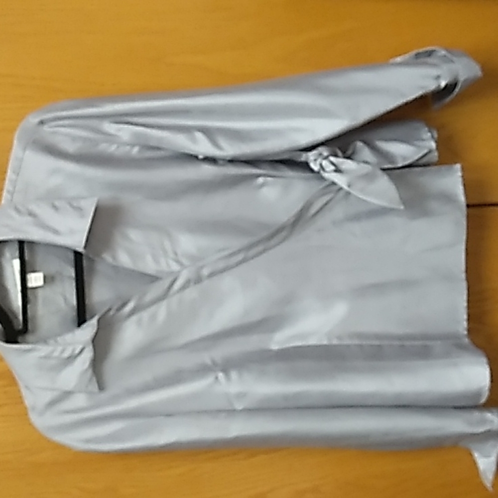 ABSOLUTELY PERFECT FOR THE HOLIDAYS SILVER SATIN LOOK BLOUSE SZ 14 JM COLLECTION - Picture 3 of 6